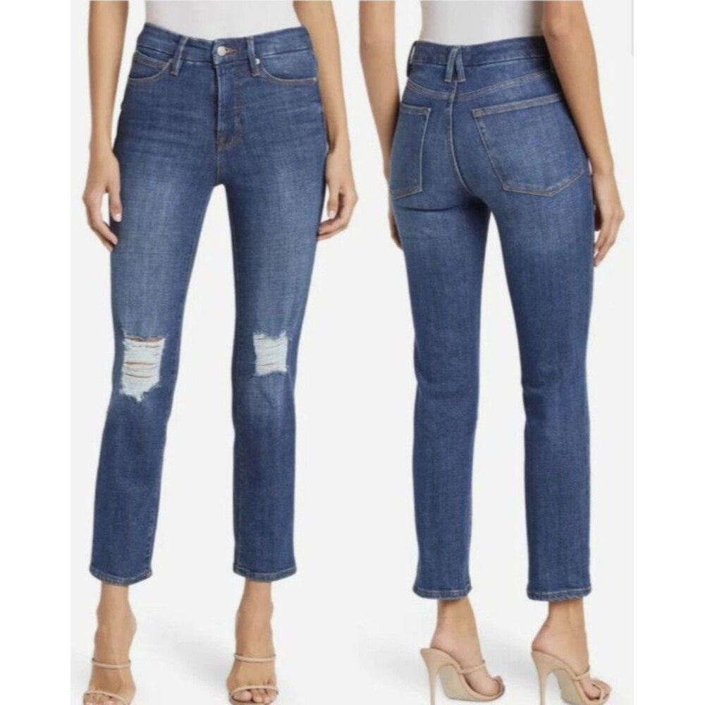 Good American Good Classic Straight Distressed Ankle Jeans SIze 6/28